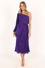 Petal and Pup USA DRESSES Pontee One Shoulder Pleated Midi Dress - Purple