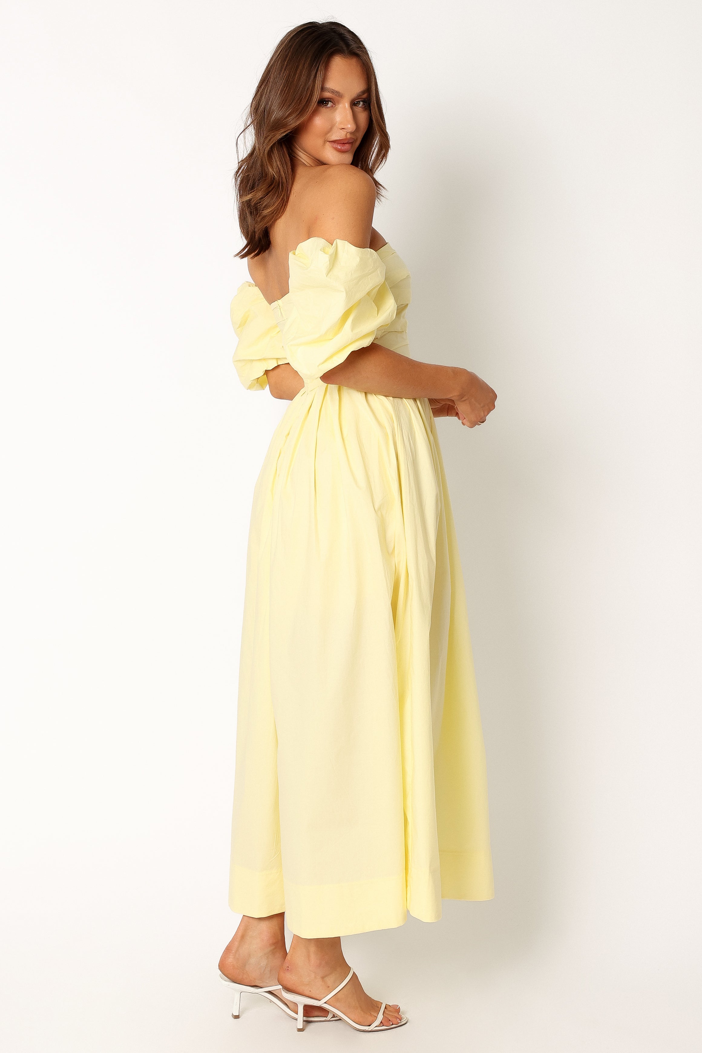 Petal and Pup USA DRESSES Solana Off Shoulder Midi Dress - Yellow