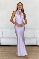 Pleased Satin Halter Maxi Dress Lilac