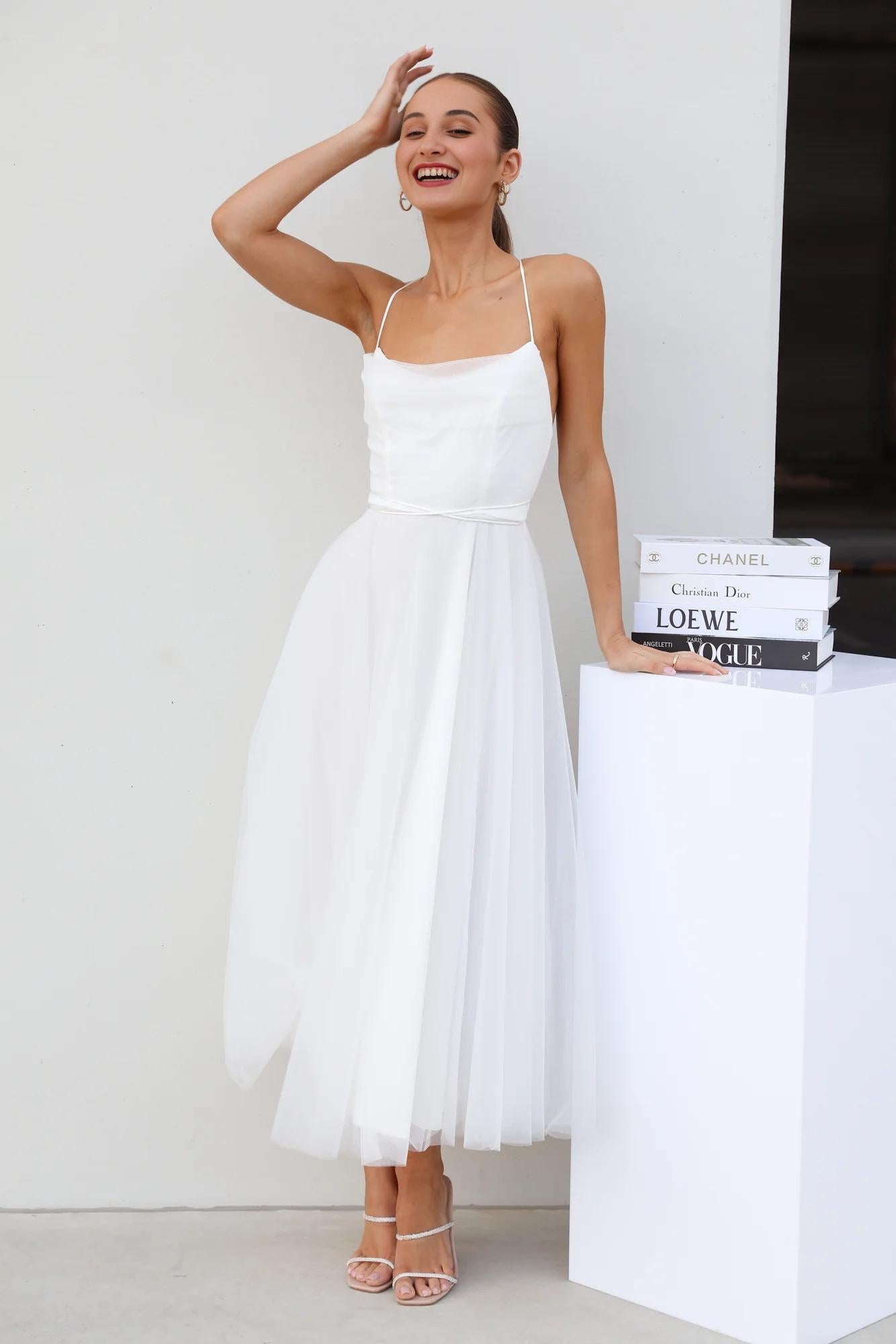 Signal My Way Tulle Midi Dress White