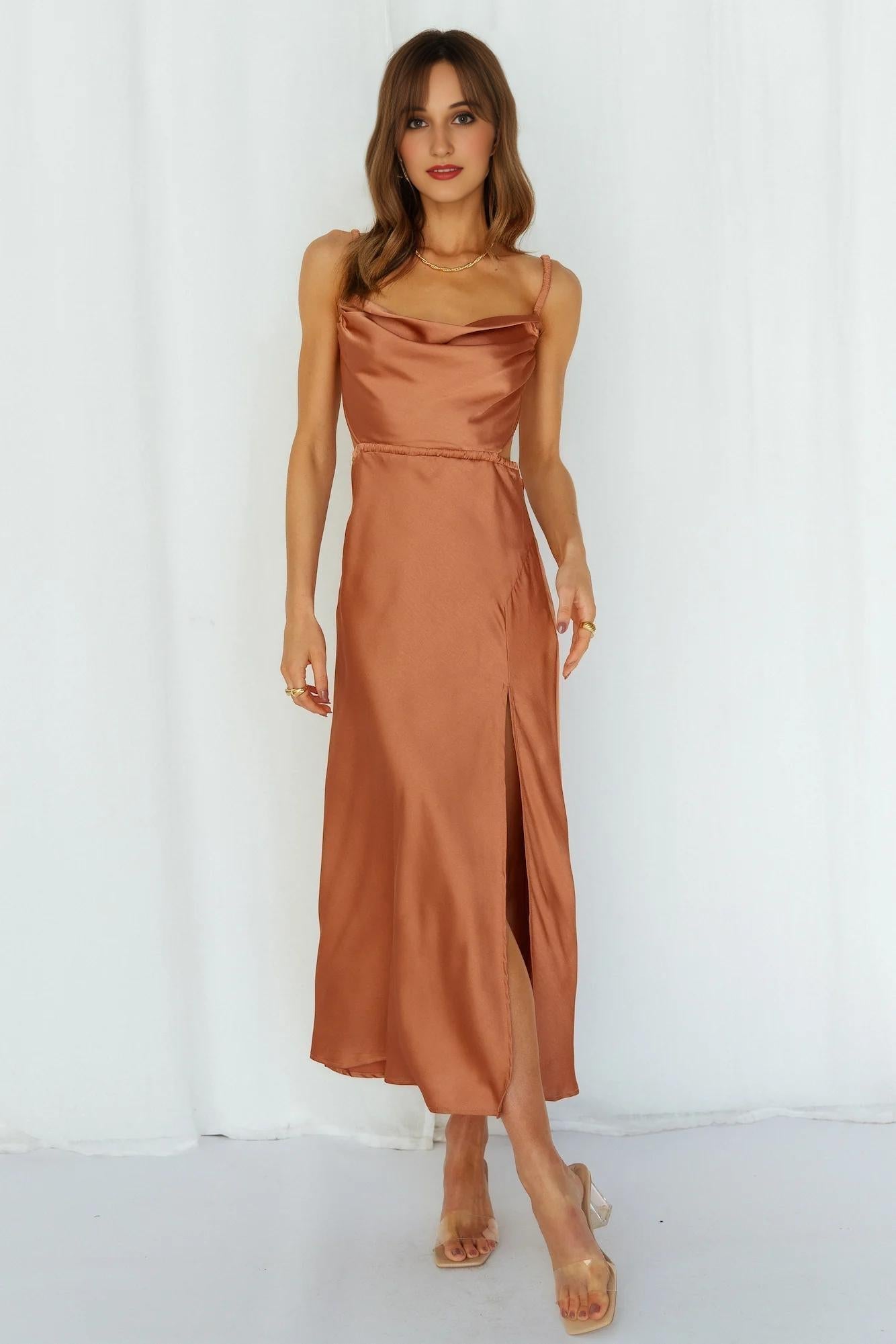 Stand On My Own Midi Dress Rust